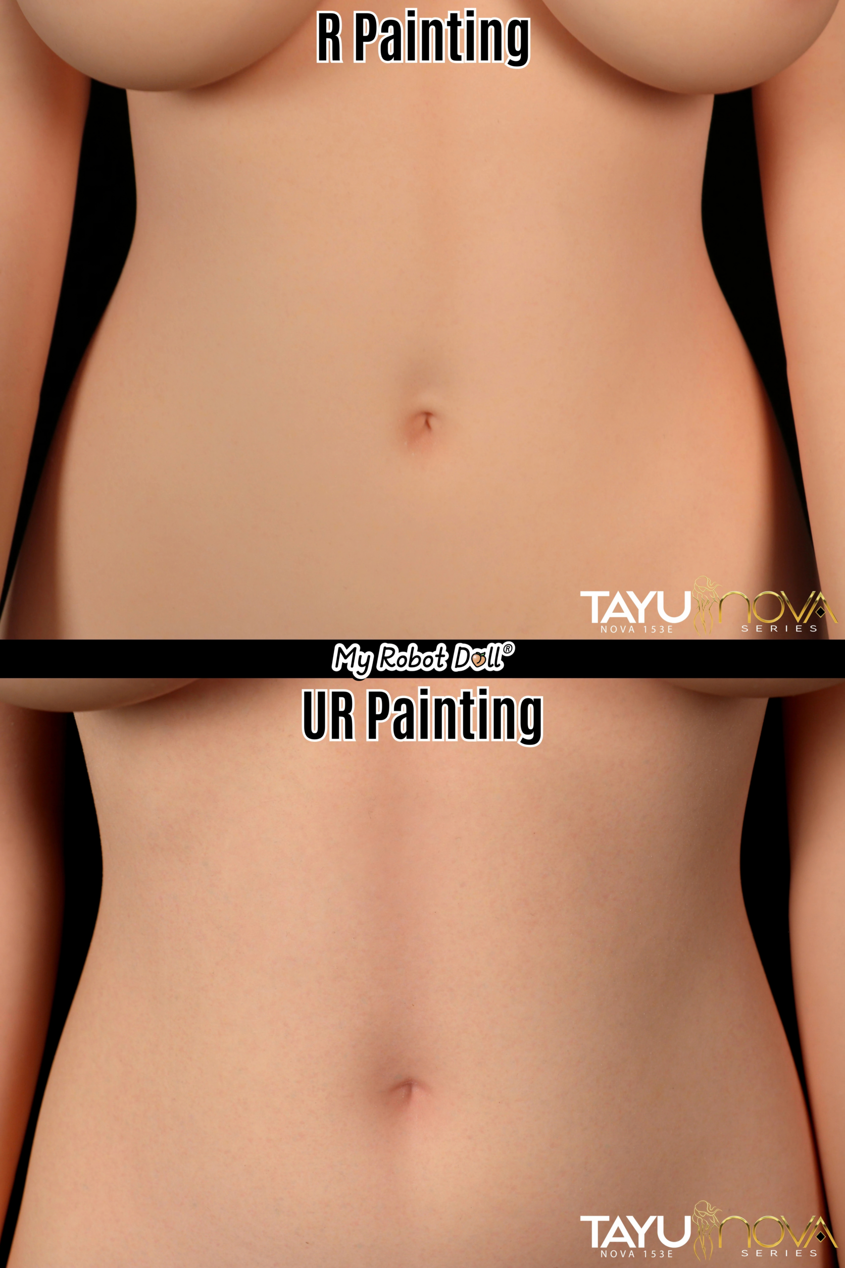 TAYU comparison of standard and Ultra Realistic body painting on the abdomen