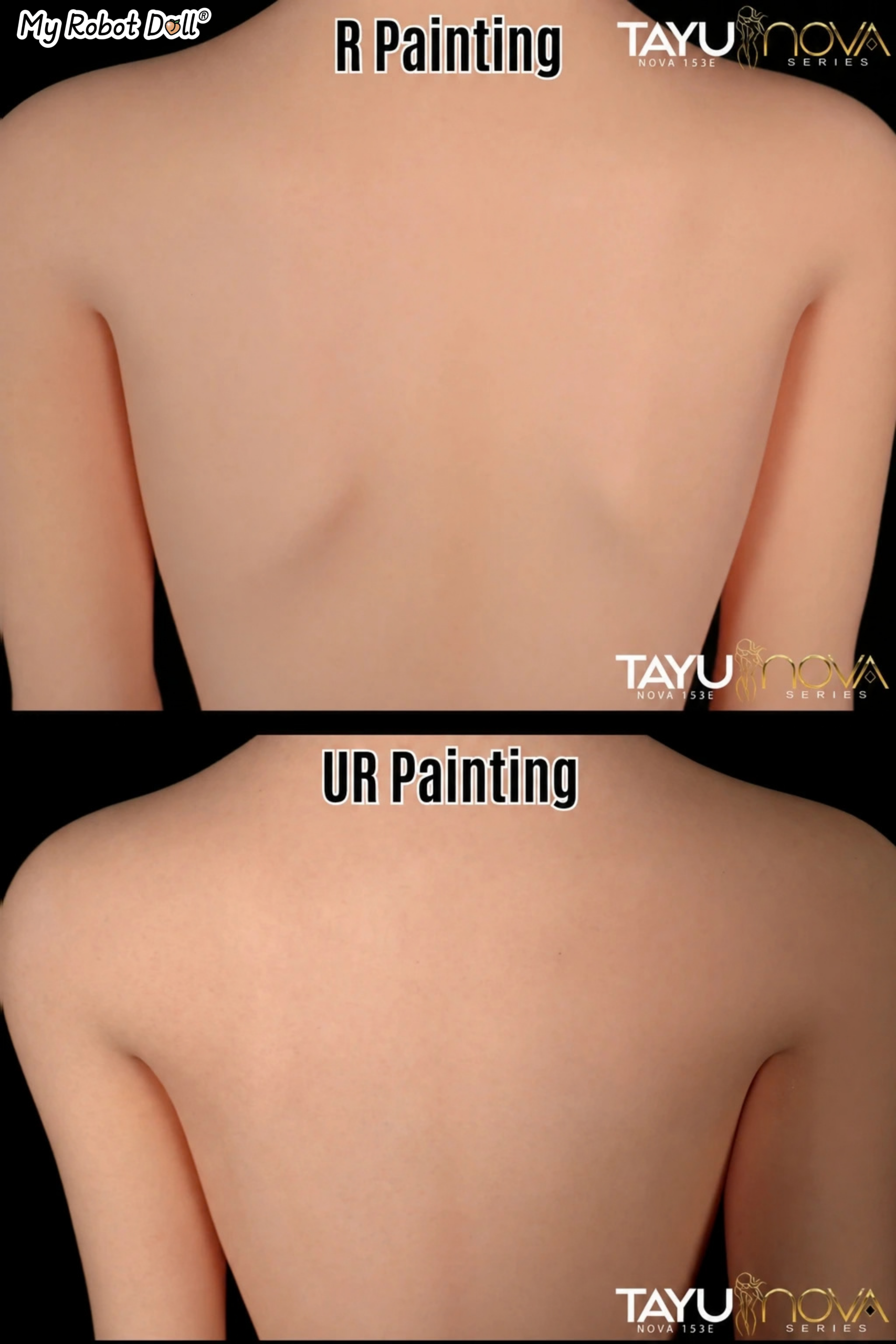 TAYU comparison of standard and Ultra Realistic body painting on the back